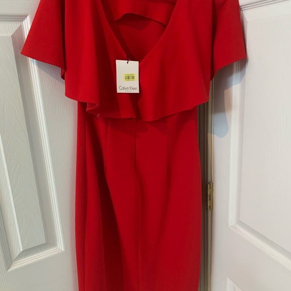Calvin Klein RED Flutter Sleeve Sheath Dress - Picture 6 of 9